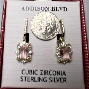 Addison Blvd Gold Plated STERLING SILVER & CUBIC ZIRCONIA Lever Back Earrings